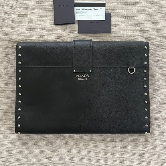 Prada Saffiano Black Leather Oversized Cluch 2VF008 - Picture 3 of 15